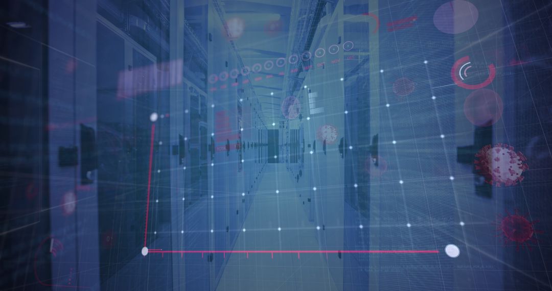 Virtual Interface Displays Graphs with Pandemic Data in Server Room