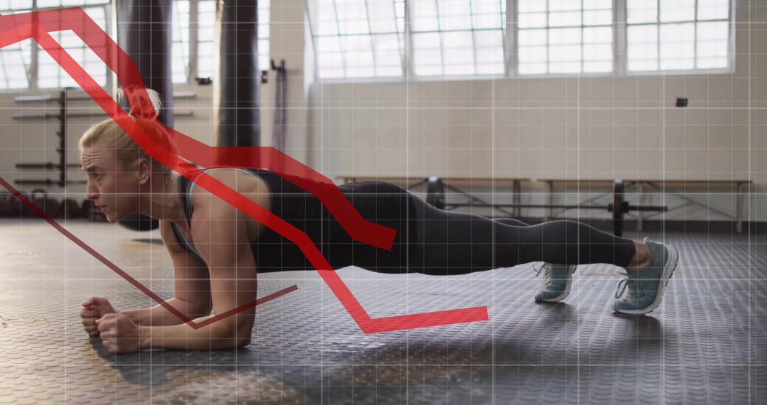 Woman in Forearm Plank with Declining Graph Overlay