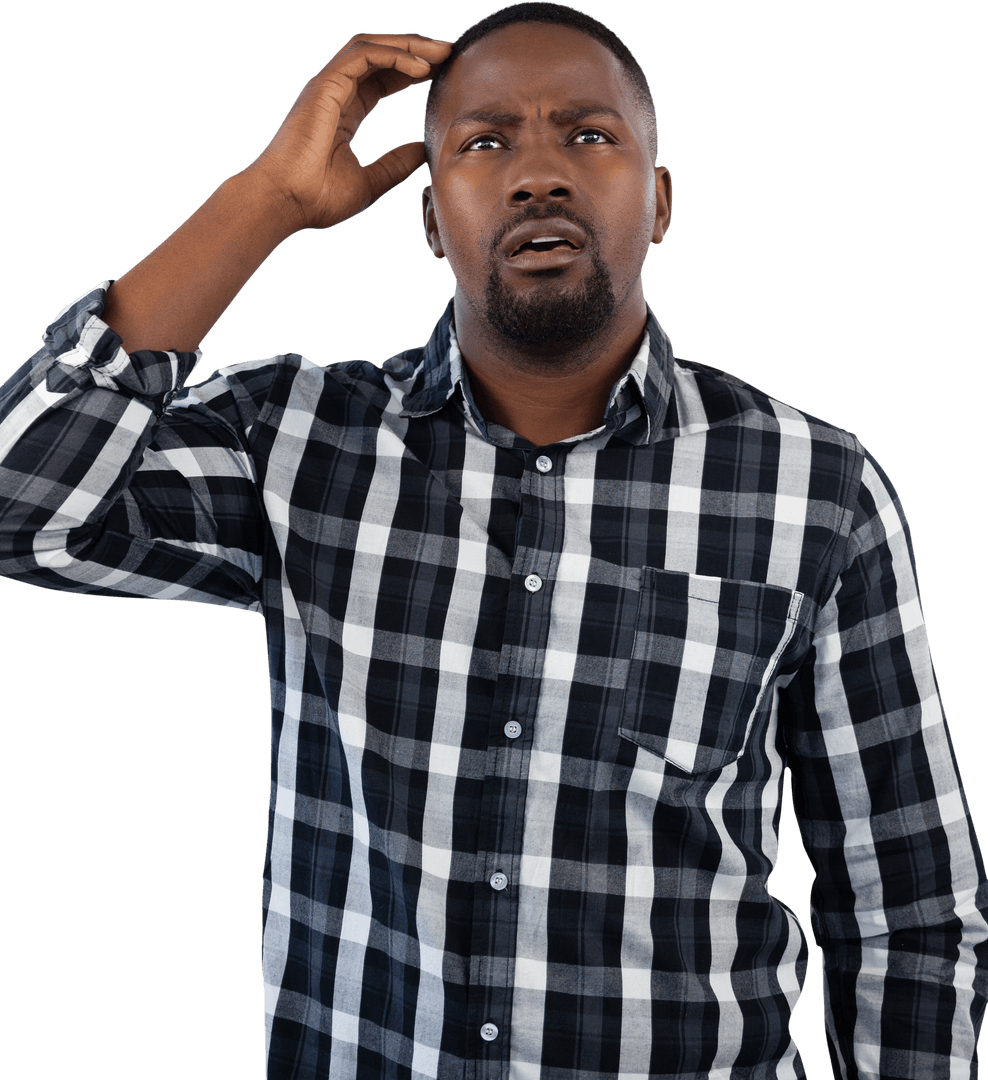 Confused Man Touching Head on Transparent Background