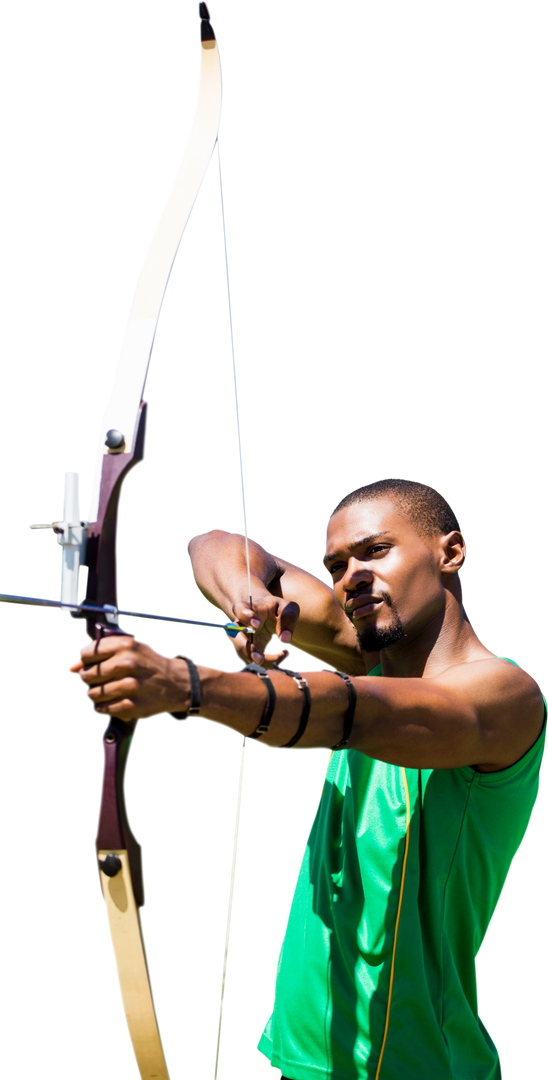 Transparent Background African American Male Archer Focusing with Bow - Download Free Stock Images Pikwizard.com