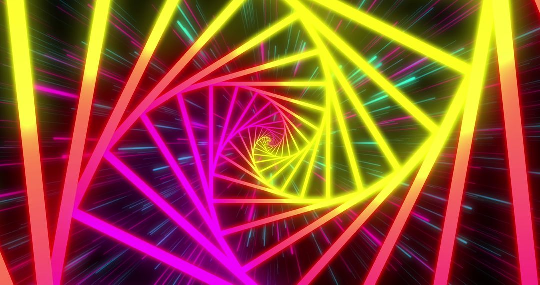 Colorful Spiraling Geometry in Vibrant Neon Tunnel