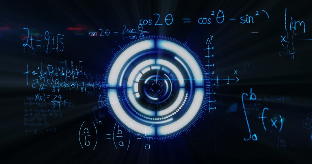 Futuristic Interface with Digital Equations and Cybersecurity Theme
