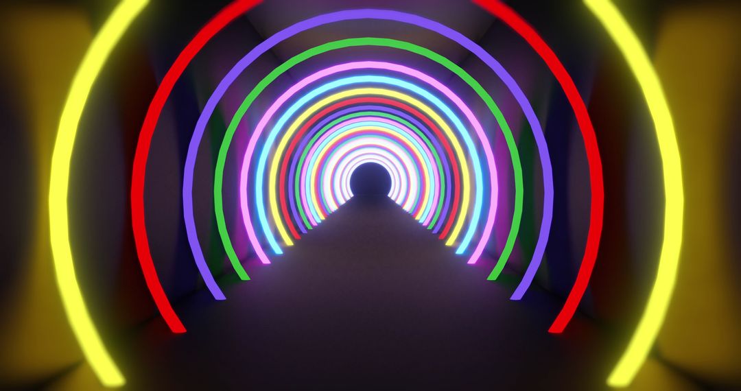 Colorful Neon Light Circles on Infinite Pathway