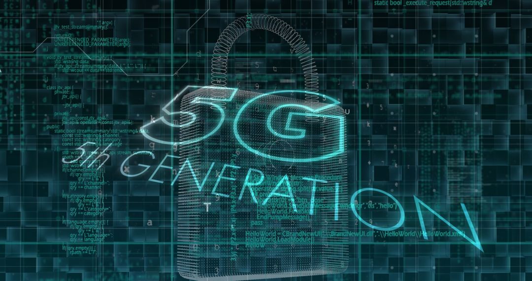 5G Network Security Digital Lock Concept on Dark Background