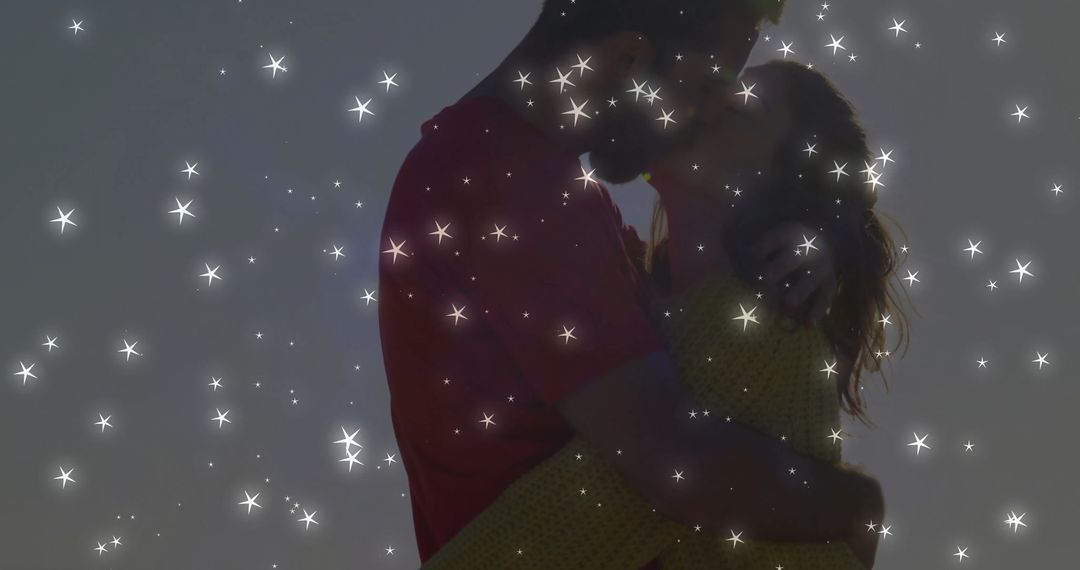 Romantic Couple Embracing in Sparkling Twilight