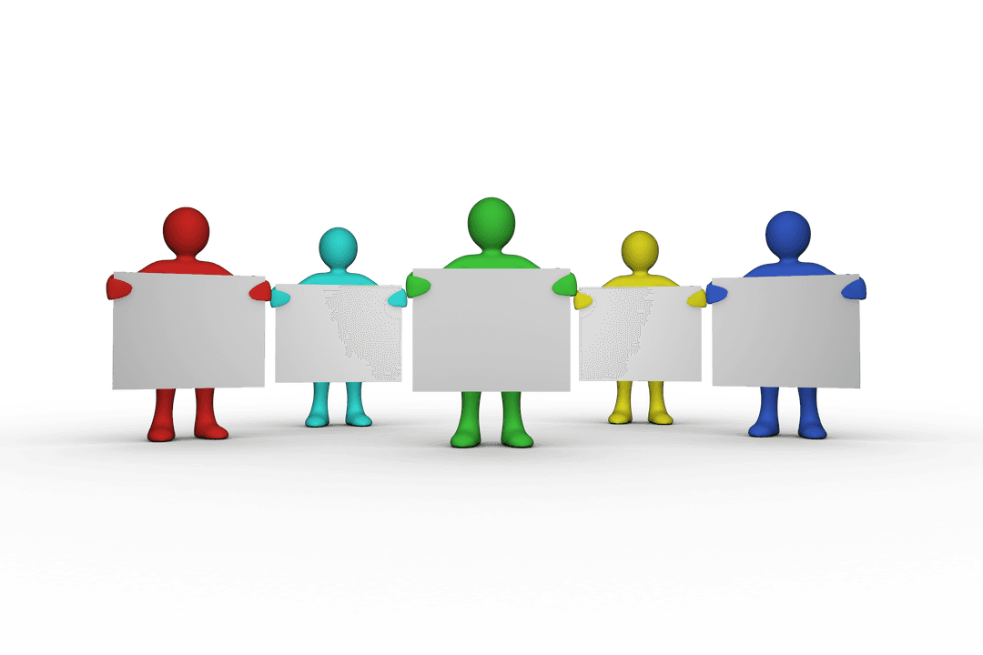 Transparent Figures Holding Blank Signs in Empty Space