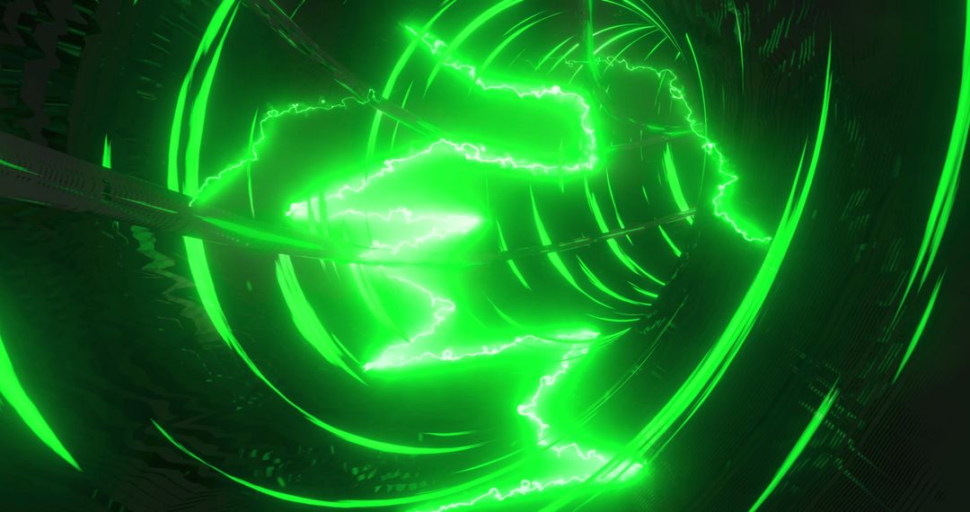 Futuristic Neon Green Digital Tunnel with Lightning Effects