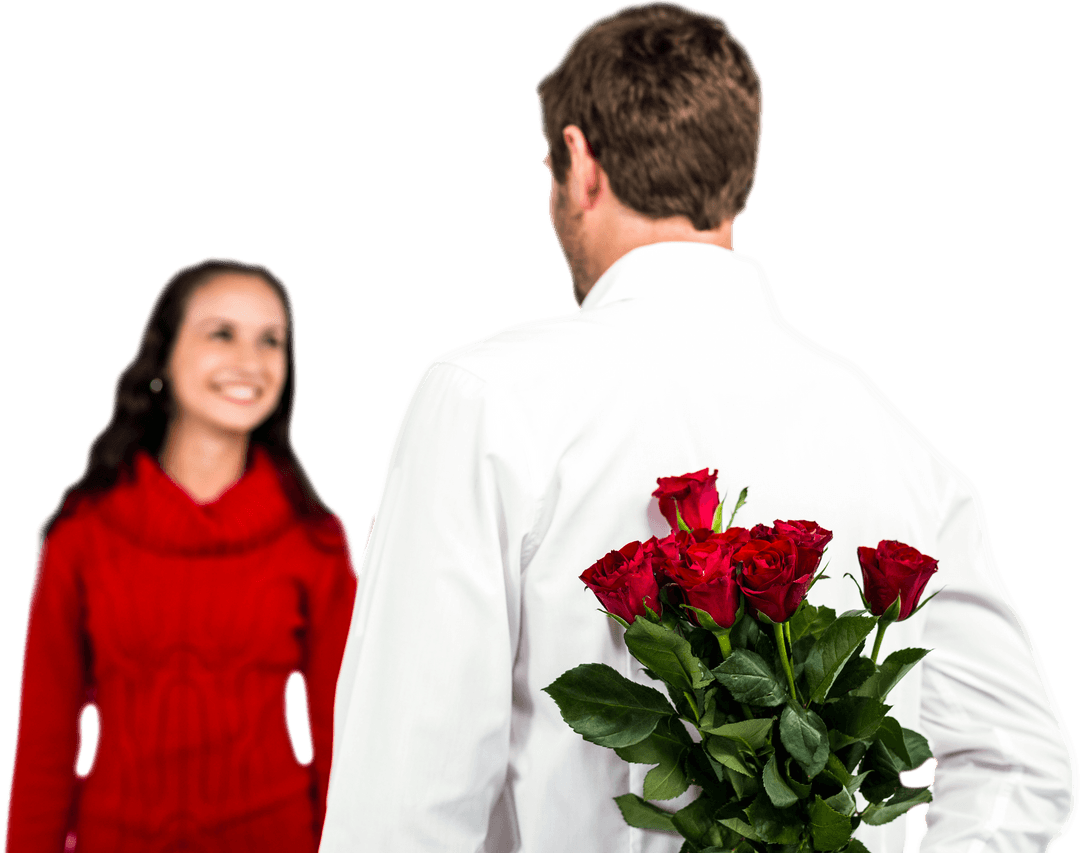 Romantic Surprise: Man Holding Bouquet for Partner