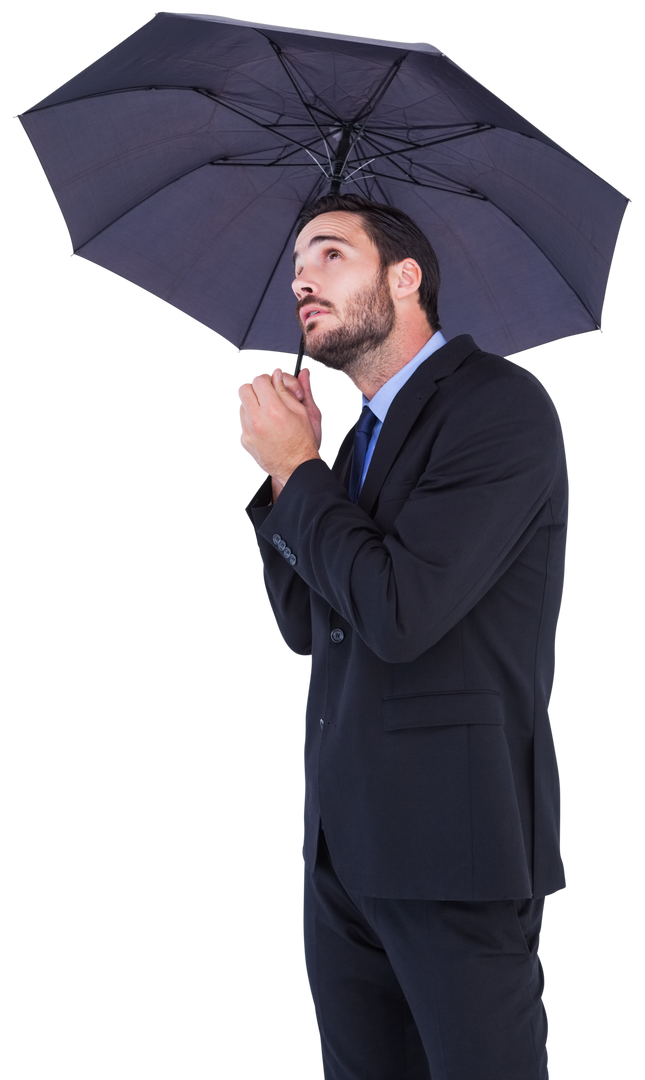 Businessman Holding Transparent Umbrella Overhead While Looking Up - Download Free Stock Images Pikwizard.com