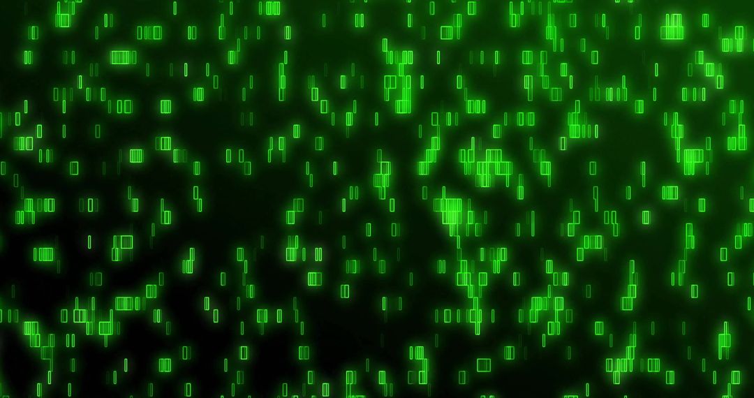 Glowing Green Binary Code Stream Over Black Background