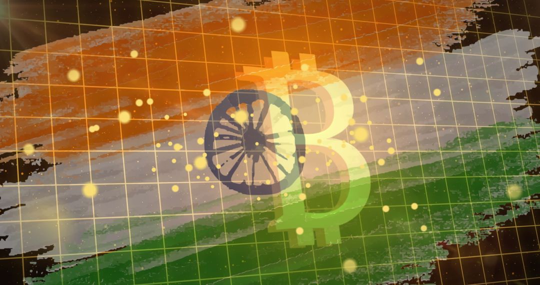 Bitcoin Symbol Overlaid on Indian Flag for Cryptocurrency Concept