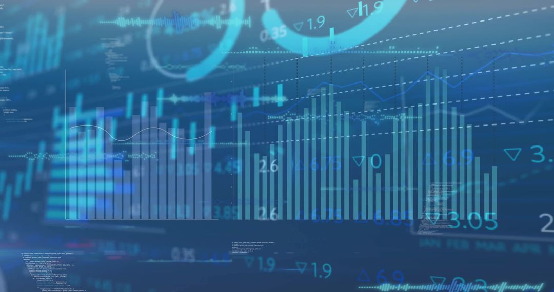 Blue Financial Data Visualization with Digital Interface Graphics