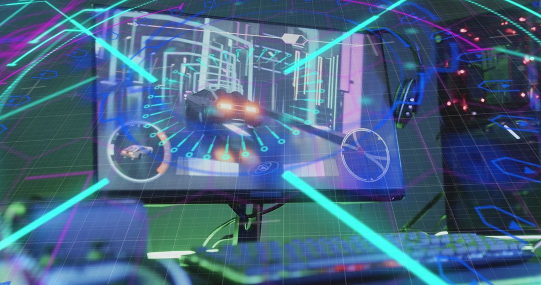 Futuristic Gaming Interface with Digital Data Streams