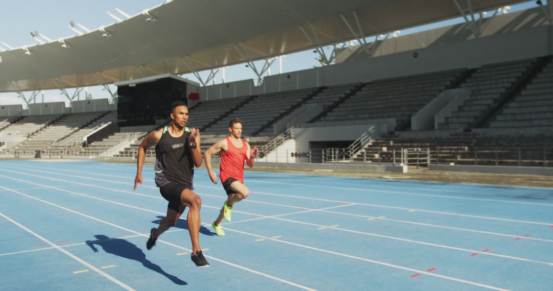 Athletes Sprinting on Track in Modern Stadium - Free Images, Stock Photos and Pictures on Pikwizard.com