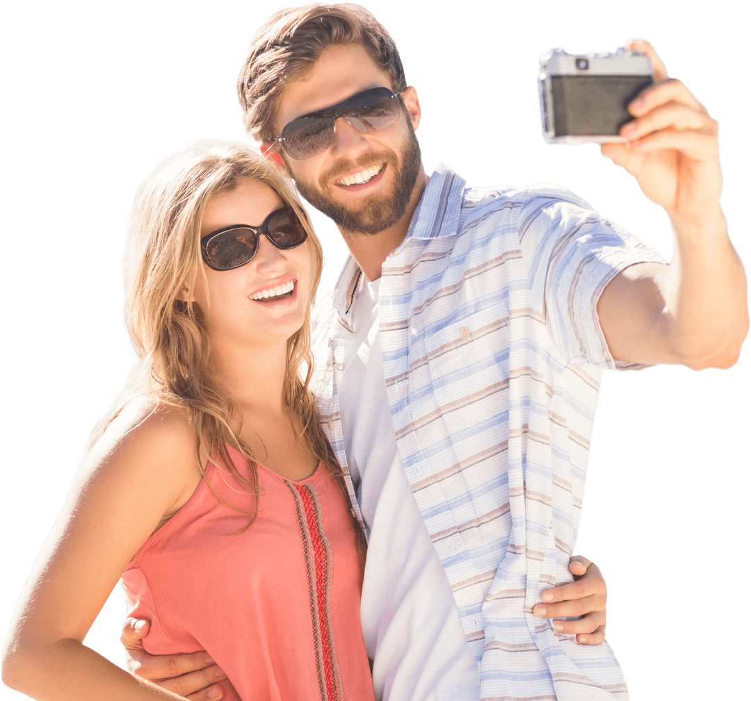 Happy Couple Taking Selfie on Transparent Background