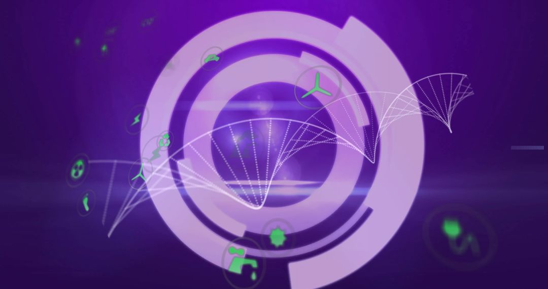 Abstract Futuristic Interface with Rotating Sphere and Ring Segments