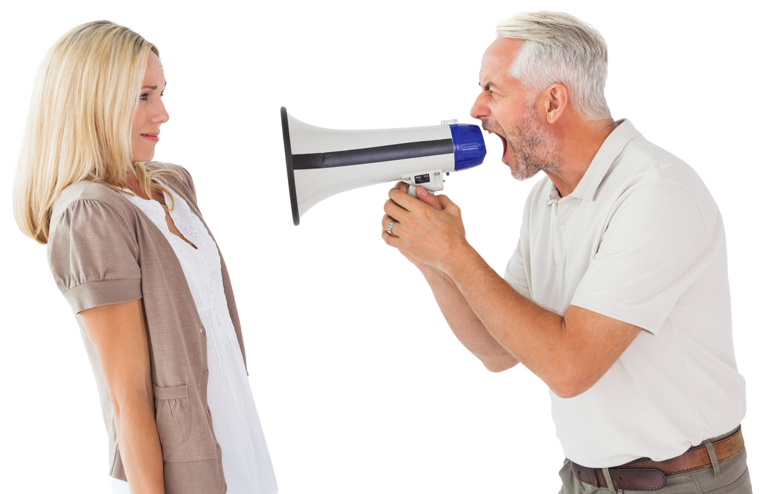 Angry Man Shouting at Woman through Megaphone Transparent Background - Download Free Stock Images Pikwizard.com