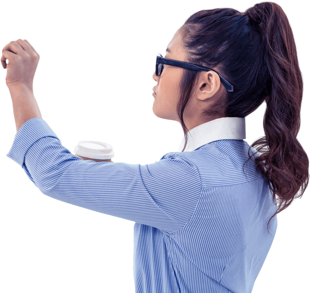 Transparent Confident Businesswoman Writing Placeholder