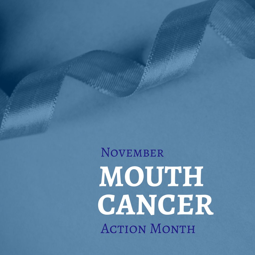Blue Ribbon with Text Promoting Mouth Cancer Awareness