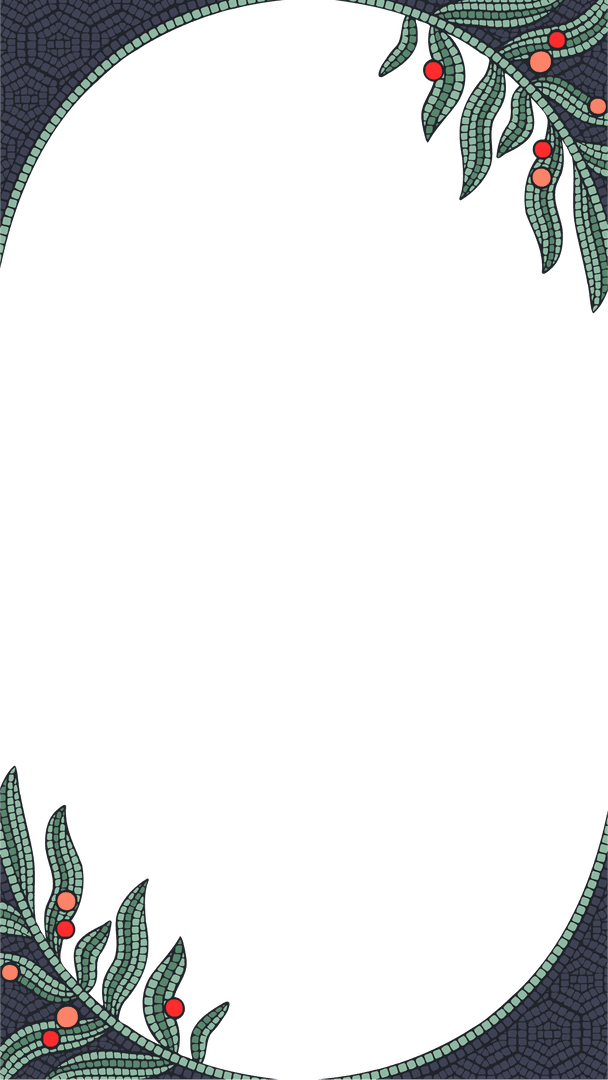 Circular Mosaic Wreath with Leaves and Red Berries transparent design