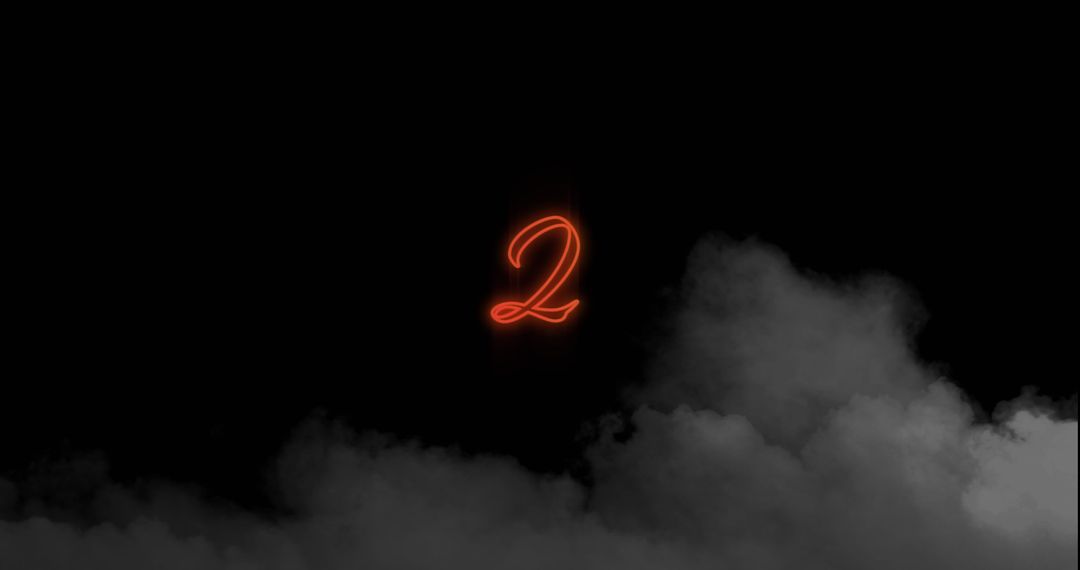 Neon Orange Number Two Sign Over Mysterious Smoke