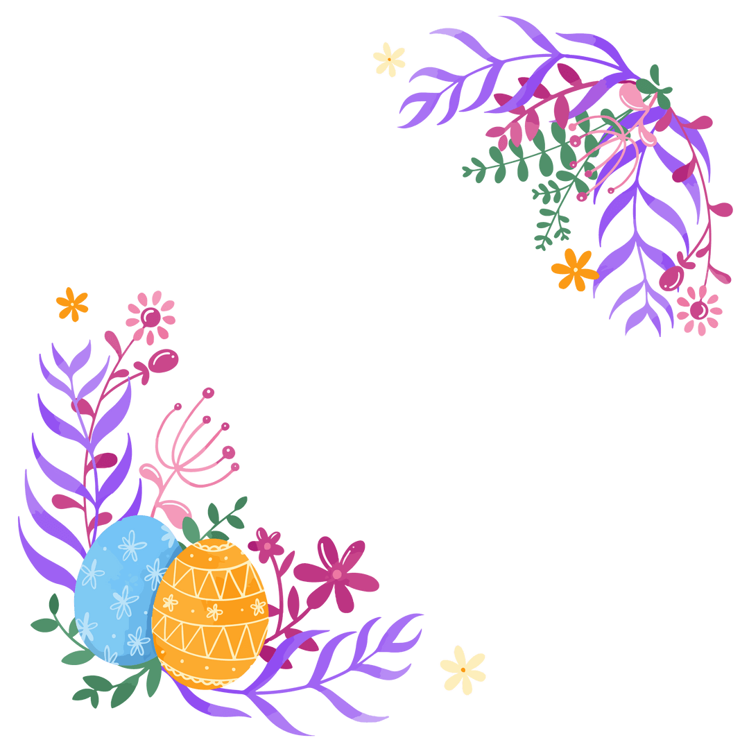 Elegant Floral Easter Corner Frame on Transparent Background