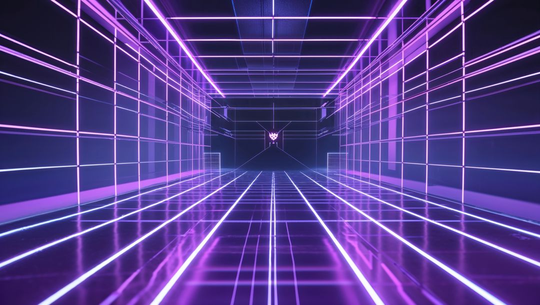 Neon Grid Corridor in Futuristic Cyberpunk Style