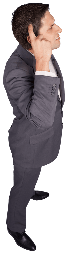 Transparent View Worried Businessman in Gray Suit Thinking
