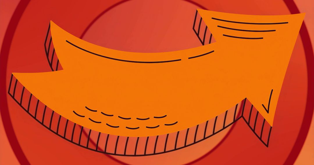 Curved Orange Arrow on Red Gradient Background with Concentric Circles