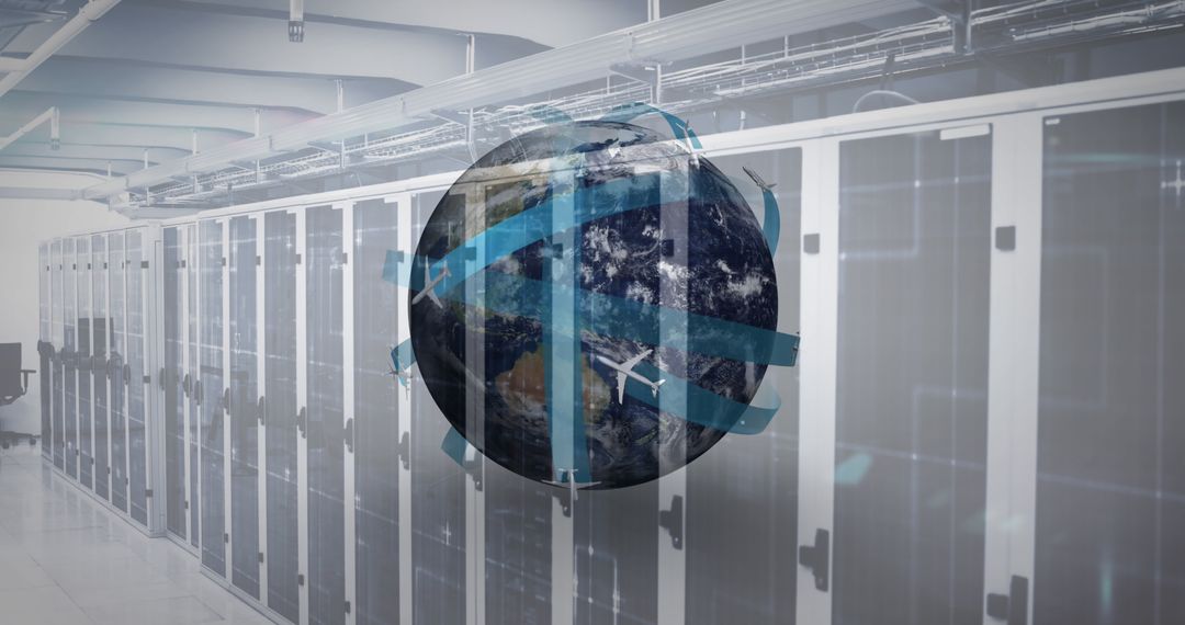 Global Network Concept with Virtual Globe in Server Room
