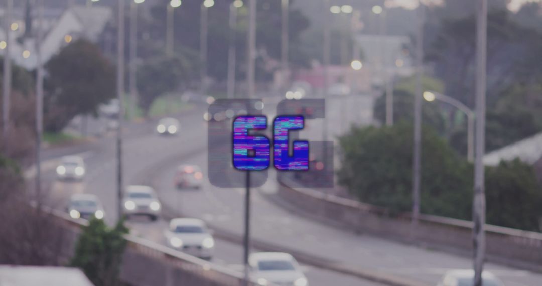 5G Technology Overlay on Urban Freeway with Motion Blur
