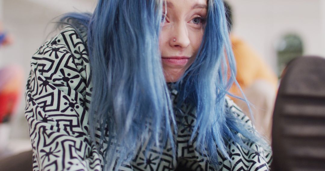 Young Woman with Blue Hair Stretching During Yoga - Free Images, Stock Photos and Pictures on Pikwizard.com