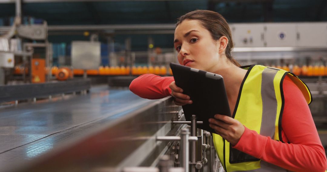 Female Factory Worker Inspecting Production Line with Digital Tablet - Free Images, Stock Photos and Pictures on Pikwizard.com