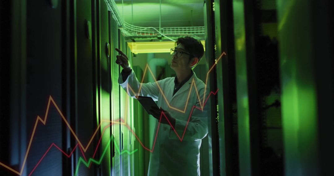 IT Technician with Tablet in Data Center Environment