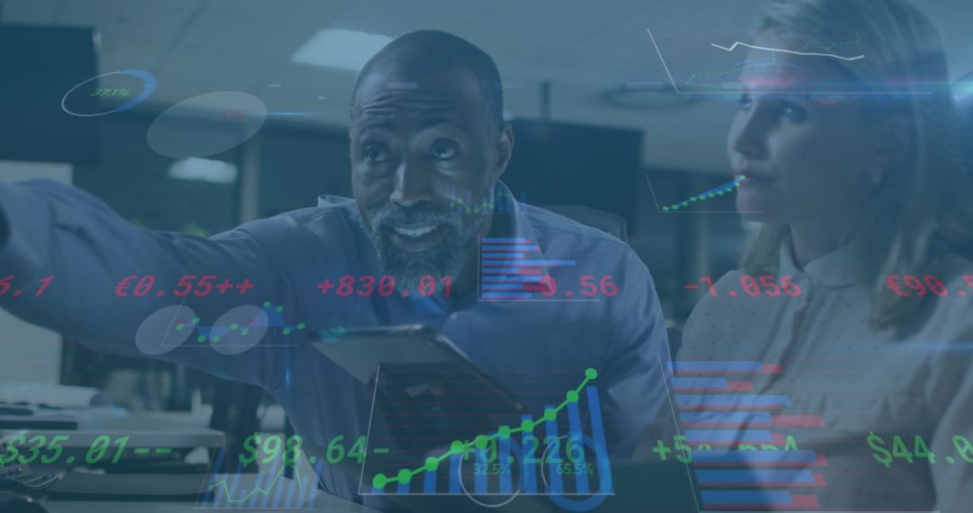 Business Team Analyzing Digital Financial Data Projection