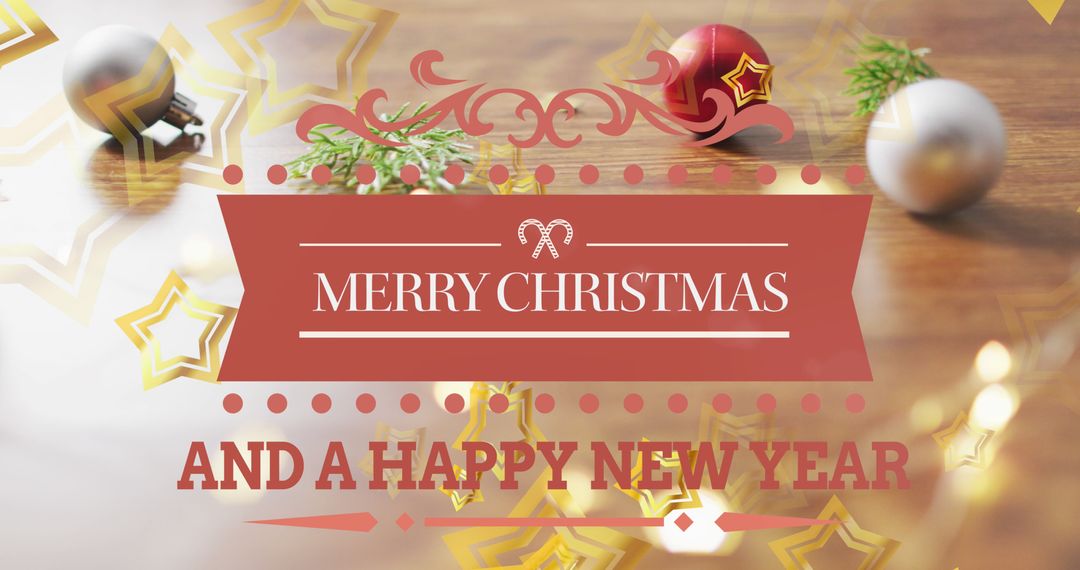 Festive Christmas and New Year Greeting Banner with Ornaments