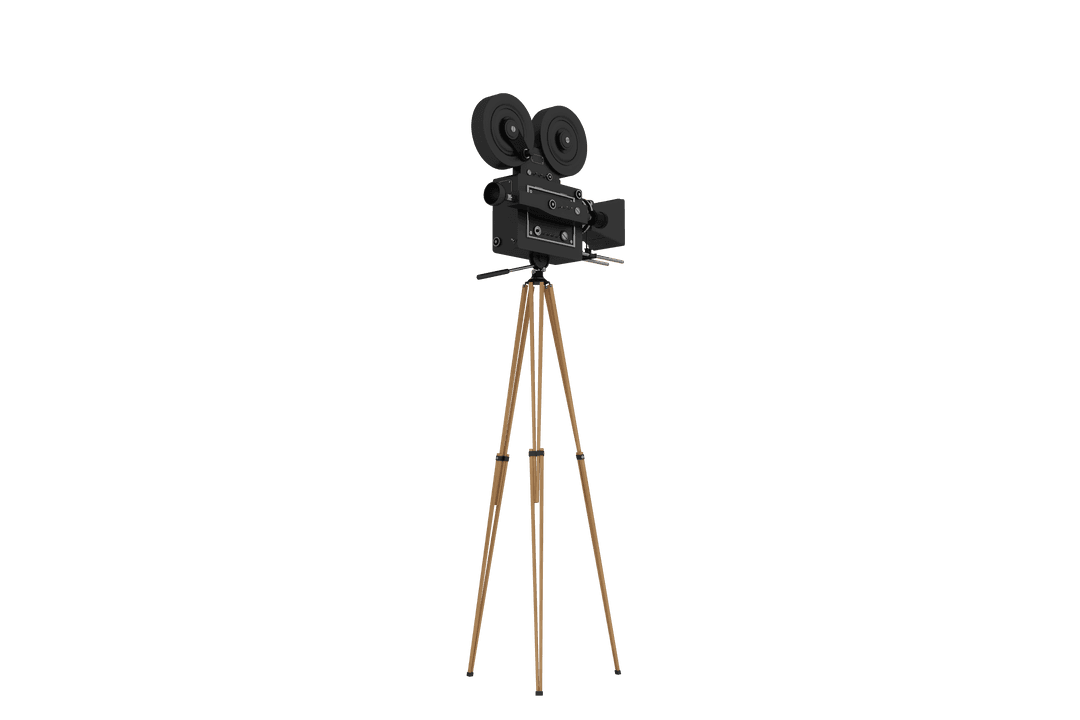 Classic Film Camera on Wooden Tripod Isolated on Transparent Background