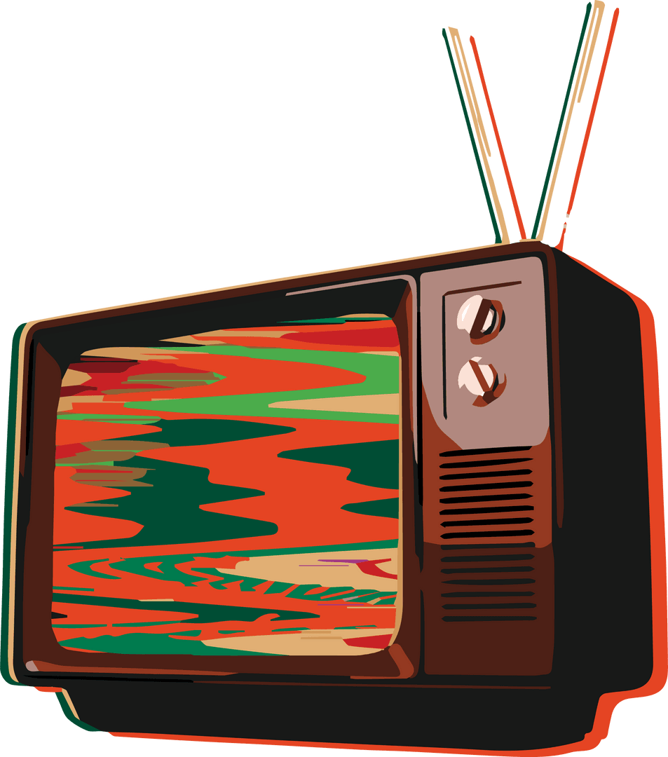 Retro Television Set Showing Static on Transparent Background