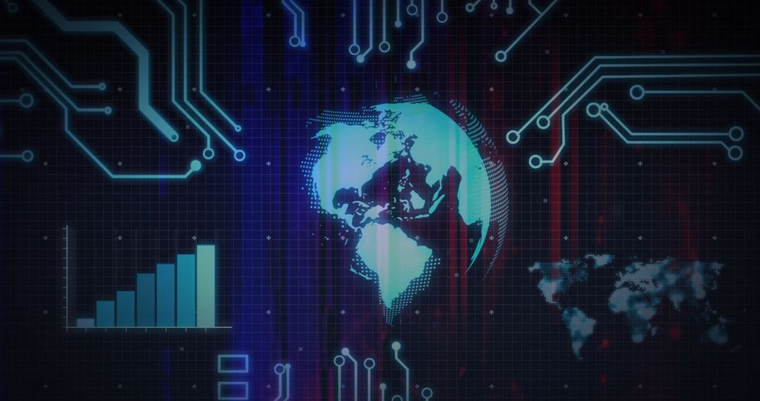 Futuristic Digital Interface with Earth, Chart and Map Elements