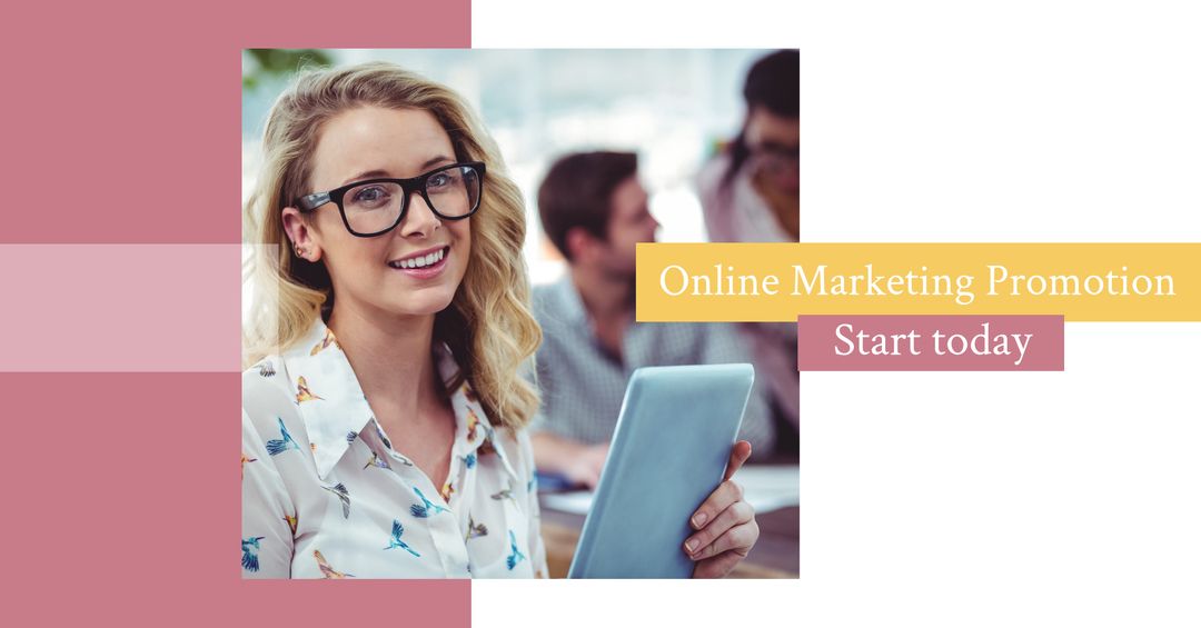 Confident Professional Woman using Tablet for Online Marketing