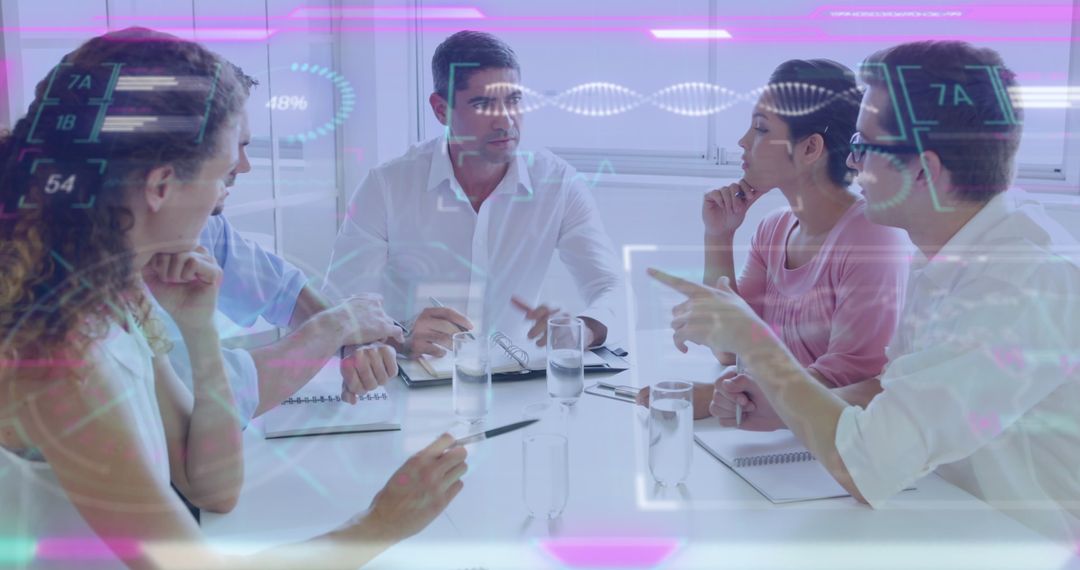 Futuristic Business Meeting Discussing Data Analytics