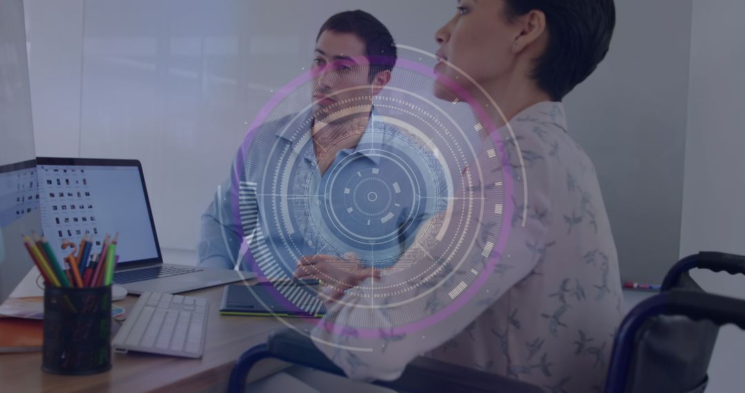 Diverse Colleagues Engaging with Business and Technology in Modern Office