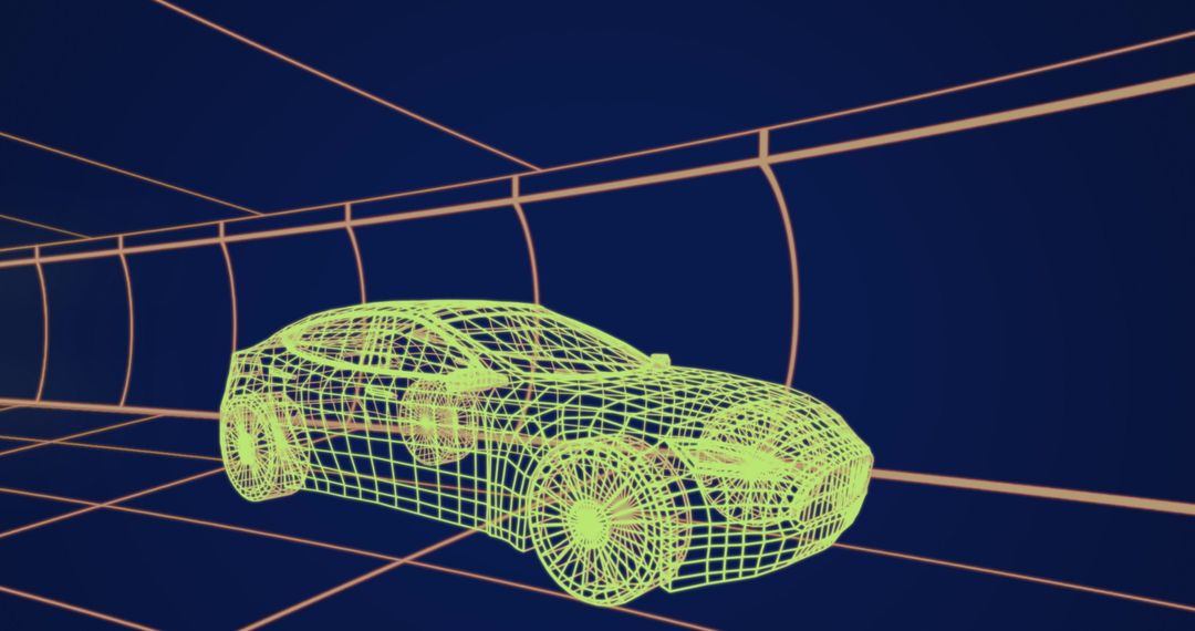 Futuristic Wireframe Car Design in Digital Virtual Space