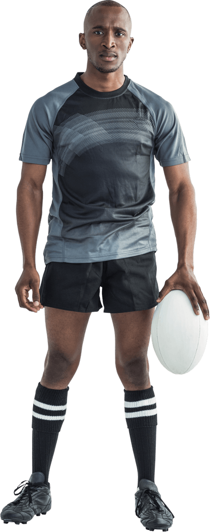 Transparent Rugby Player in Motionless Athletic Pose with Rugby Ball