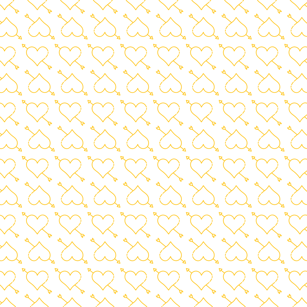 Yellow Hearts with Arrows Repeating Pattern on Transparent Background