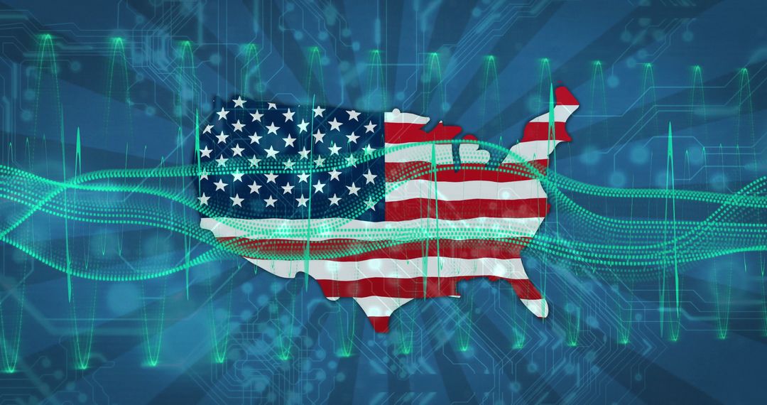 US Digital Map with Flag Design Highlighting Cyber Connectivity