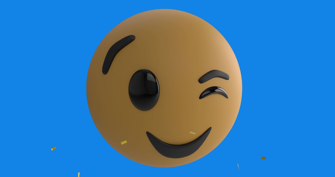 Winking Emoji with Golden Confetti on Blue Background