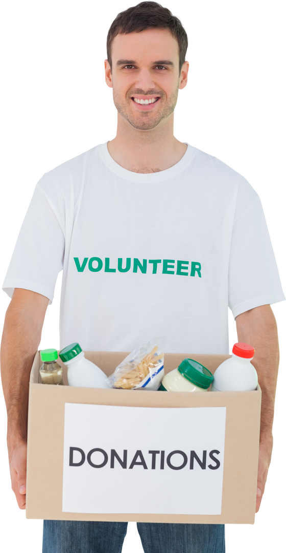 Volunteer Carrying Donation Box with Food Contributions, Transparent Background - Download Free Stock Images Pikwizard.com