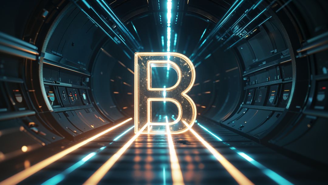 Illuminated Letter B in Futuristic Spacecraft Corridor