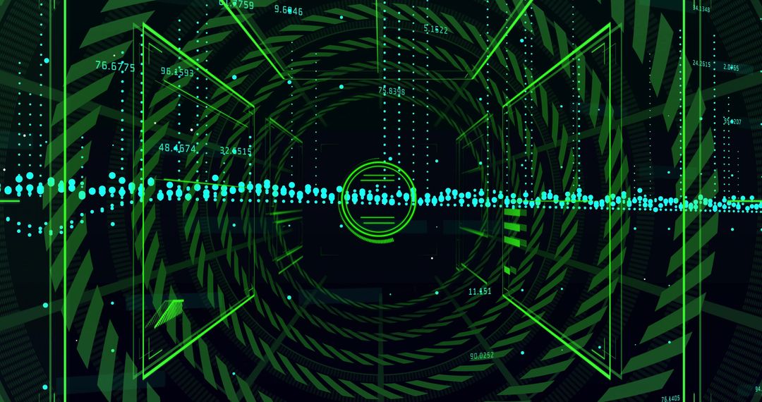 Futuristic Digital Interface with Neon Tunnel and Data Stream